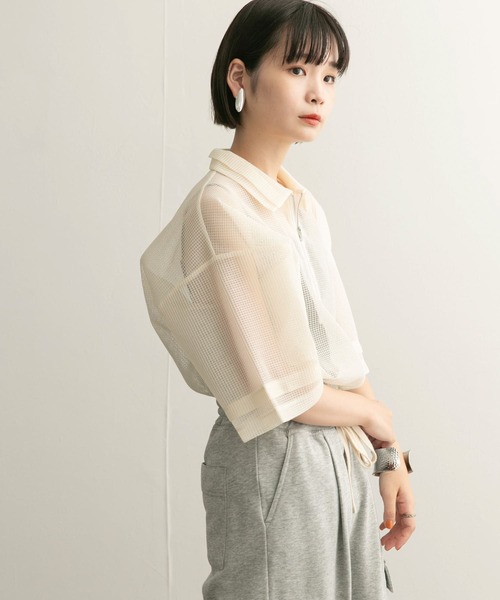 KBF（ケイビーエフ）の「ハーフZIPメッシュプルオーバー（シャツ/ブラウス・レディース・ボルドー/ブラック/アイボリー・ONE）」の18枚目の写真