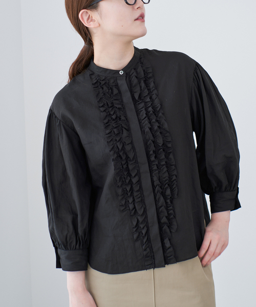 タグ付き✨イエナ　IENA シアーコットンラッフルブラウス　ブラック タグ付き✨イエナ IENA シアーコットンラッフルブラウス ブラック