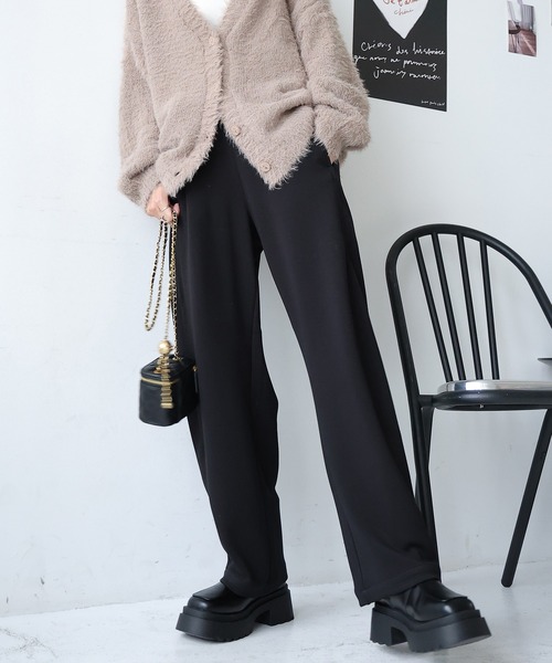 Girly Doll（ガーリードール）の「ダンボールニットカーブパンツ（その他パンツ・レディース・チャコール/アイボリー/ブラック・F）」の6枚目の写真