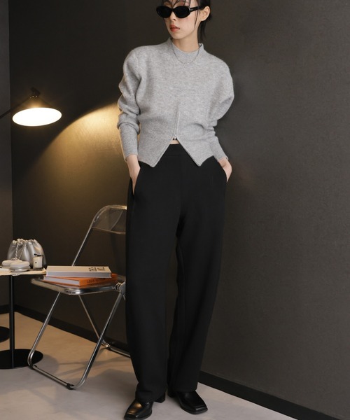 Girly Doll（ガーリードール）の「ダンボールニットカーブパンツ（その他パンツ・レディース・チャコール/アイボリー/ブラック・F）」の14枚目の写真