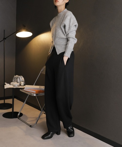 Girly Doll（ガーリードール）の「ダンボールニットカーブパンツ（その他パンツ・レディース・チャコール/アイボリー/ブラック・F）」の18枚目の写真