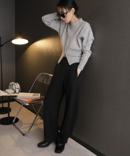 Girly Doll（ガーリードール）の「ダンボールニットカーブパンツ（その他パンツ・レディース・チャコール/アイボリー/ブラック・F）」の20枚目の写真