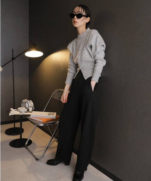 Girly Doll（ガーリードール）の「ダンボールニットカーブパンツ（その他パンツ・レディース・チャコール/アイボリー/ブラック・F）」の21枚目の写真