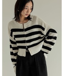 ダブルジップショート丈ニットカーディガン