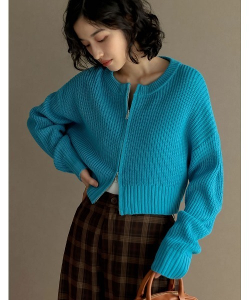 セール】ダブルジップショート丈ニットカーディガン（カーディガン