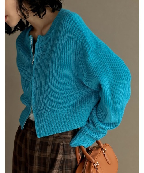 Re:EDIT（リエディ）の「ダブルジップショート丈ニットカーディガン（カーディガン/ボレロ・レディース・ブルー/ホワイト×ブラック/ブラック/アイボリー・MEDIUM/LARGE）」の11枚目の写真