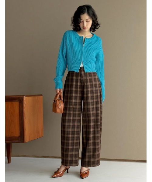 Re:EDIT（リエディ）の「ダブルジップショート丈ニットカーディガン（カーディガン/ボレロ・レディース・ブルー/ホワイト×ブラック/ブラック/アイボリー・MEDIUM/LARGE）」の12枚目の写真