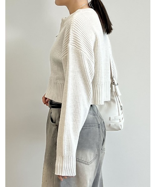 Re:EDIT（リエディ）の「ダブルジップショート丈ニットカーディガン（カーディガン/ボレロ・レディース・ブルー/ホワイト×ブラック/ブラック/アイボリー・MEDIUM/LARGE）」の15枚目の写真