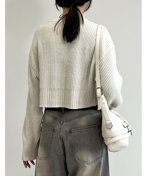 Re:EDIT（リエディ）の「ダブルジップショート丈ニットカーディガン（カーディガン/ボレロ・レディース・ブルー/ホワイト×ブラック/ブラック/アイボリー・MEDIUM/LARGE）」の16枚目の写真