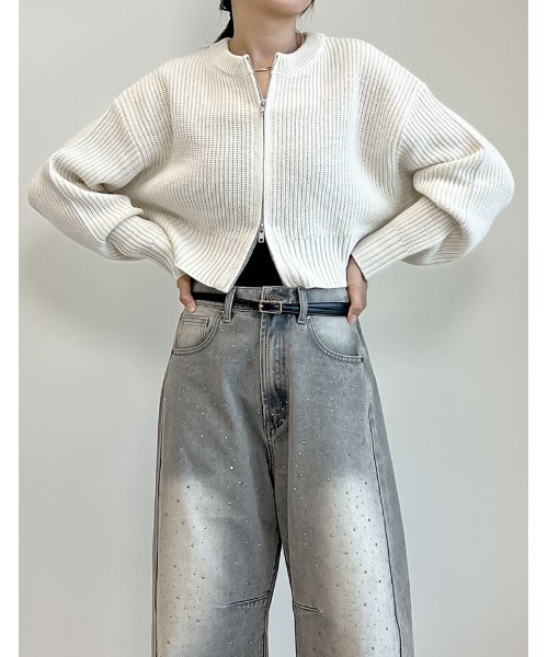 Re:EDIT（リエディ）の「ダブルジップショート丈ニットカーディガン（カーディガン/ボレロ・レディース・ブルー/ホワイト×ブラック/ブラック/アイボリー・MEDIUM/LARGE）」の17枚目の写真