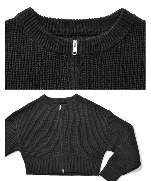 Re:EDIT（リエディ）の「ダブルジップショート丈ニットカーディガン（カーディガン/ボレロ・レディース・ブルー/ホワイト×ブラック/ブラック/アイボリー・MEDIUM/LARGE）」の22枚目の写真