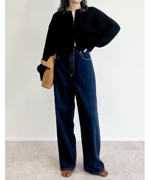 Re:EDIT（リエディ）の「ダブルジップショート丈ニットカーディガン（カーディガン/ボレロ・レディース・ブルー/ホワイト×ブラック/ブラック/アイボリー・MEDIUM/LARGE）」の5枚目の写真