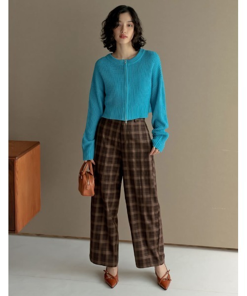 Re:EDIT（リエディ）の「ダブルジップショート丈ニットカーディガン（カーディガン/ボレロ・レディース・ブルー/ホワイト×ブラック/ブラック/アイボリー・MEDIUM/LARGE）」の10枚目の写真