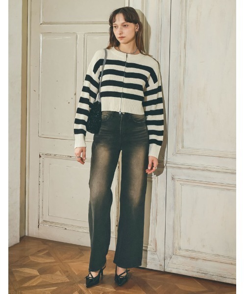 Re:EDIT（リエディ）の「ダブルジップショート丈ニットカーディガン（カーディガン/ボレロ・レディース・ブルー/ホワイト×ブラック/ブラック/アイボリー・MEDIUM/LARGE）」の19枚目の写真