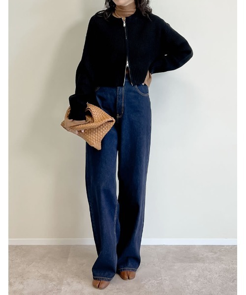 Re:EDIT（リエディ）の「ダブルジップショート丈ニットカーディガン（カーディガン/ボレロ・レディース・ブルー/ホワイト×ブラック/ブラック/アイボリー・MEDIUM/LARGE）」の7枚目の写真