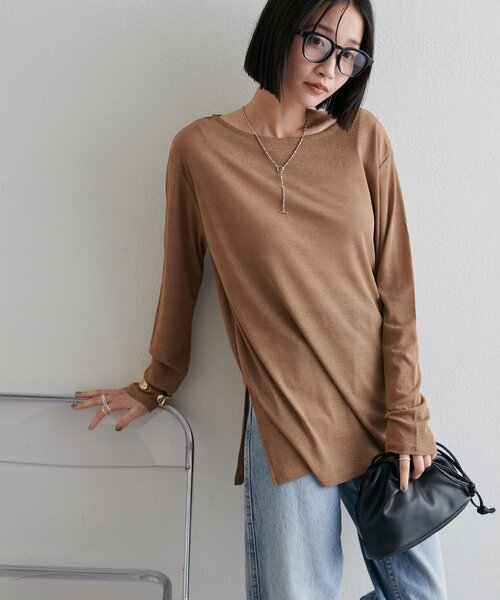 DISCOAT(ディスコート)の「シアープルオーバー 《WEB限定カラーあり》(Tシャツ/カットソー・レディース・ピンク系その他/ブラック/チャコールグレー/オフホワイト/ブラウン/ネイビー/オレンジ/グリーン系その他/サックスブルー/モカ/サンドベージュ/ピンク/グレイッシュベージュ/レッド/ブラック系その他/ホワイト/グレー系その他/イエロー・FREE)」の10枚目の写真