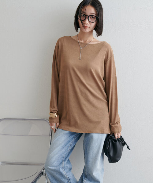 DISCOAT(ディスコート)の「シアープルオーバー 《WEB限定カラーあり》(Tシャツ/カットソー・レディース・ピンク系その他/ブラック/チャコールグレー/オフホワイト/ブラウン/ネイビー/オレンジ/グリーン系その他/サックスブルー/モカ/サンドベージュ/ピンク/グレイッシュベージュ/レッド/ブラック系その他/ホワイト/グレー系その他/イエロー・FREE)」の19枚目の写真