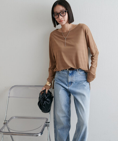 DISCOAT(ディスコート)の「シアープルオーバー 《WEB限定カラーあり》(Tシャツ/カットソー・レディース・ピンク系その他/ブラック/チャコールグレー/オフホワイト/ブラウン/ネイビー/オレンジ/グリーン系その他/サックスブルー/モカ/サンドベージュ/ピンク/グレイッシュベージュ/レッド/ブラック系その他/ホワイト/グレー系その他/イエロー・FREE)」の22枚目の写真