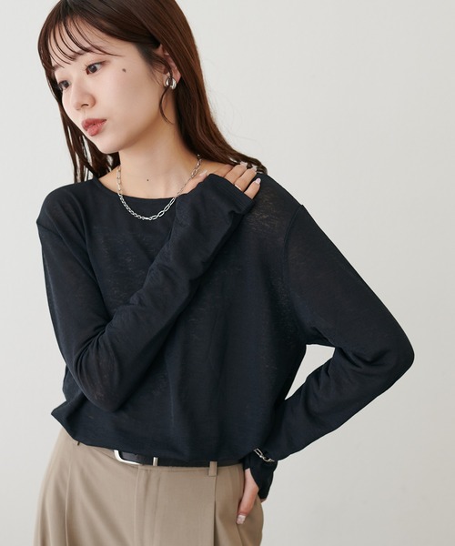 DISCOAT(ディスコート)の「シアープルオーバー 《WEB限定カラーあり》(Tシャツ/カットソー・レディース・ピンク系その他/ブラック/チャコールグレー/オフホワイト/ブラウン/ネイビー/オレンジ/グリーン系その他/サックスブルー/モカ/サンドベージュ/ピンク/グレイッシュベージュ/レッド/ブラック系その他/ホワイト/グレー系その他/イエロー・FREE)」の4枚目の写真