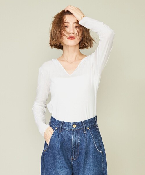 conte（コンテ）の「＜conte＞コットンシルク フーデッド カットソー