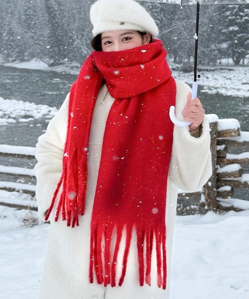 セール】モヘアタッチ グラデーション チェック ＆ 無地マフラー