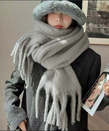 レディースのマフラー（グレー/灰色系・フリンジ）ファッション通販