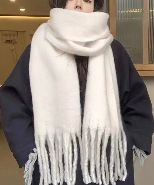 モヘアタッチ グラデーション チェック ＆ 無地マフラー ボリューム