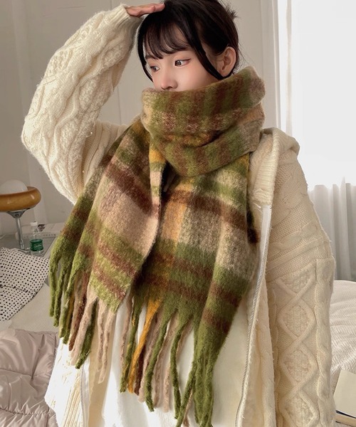 GUCCI フリンジ付きモヘア　マフラー ライトブラウン/ベージュ GUCCI， マフラー， ブラウン/ベージュ， イタリア製， 中古