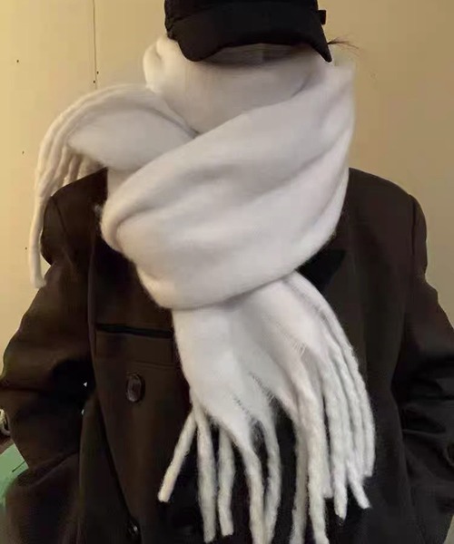 モヘアタッチ グラデーション チェック ＆ 無地マフラー ボリューム