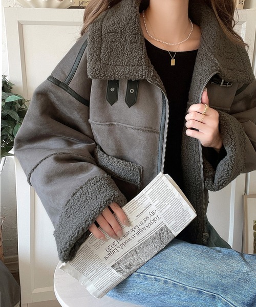 classicalelf（クラシカルエルフ）の「大人のヴィンテージ感漂う。ショート丈フェイクムートンコートジャケット（ムートンコート・レディース・ブラウン/ブラック/チャコール/アイボリー・FREE）」の18枚目の写真