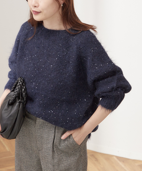 journal standard L'essage(ジャーナルスタンダードレサージュ)の「アルパカMIX スパンコールニットプルオーバー(ニット/セーター・レディース・ネイビー/ブラウン/ライトグレー・FREE)」の17枚目の写真