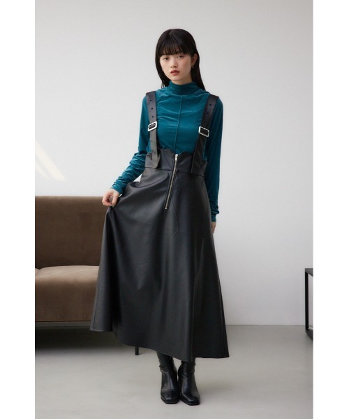 1198JILSANDER ダークグレー ジップアップジャンパースカート膝丈 フェイクレザージップアップジャンパースカート（ジャンパー