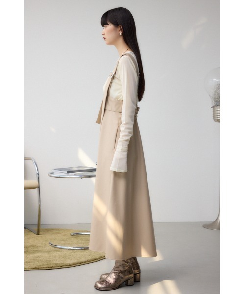 1198JILSANDER ダークグレー ジップアップジャンパースカート膝丈 フェイクレザージップアップジャンパースカート｜WOMEN