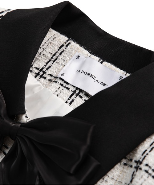 LA POMME petit(ラポミ・プチ)の「3点セット(リボン取り外し可能) エレガントツイードリボンセットアップ Elegant Tweed Ribbon Set-Up(セットアップ・レディース・ブラウン/グレー/ライトグリーン/ベージュ/ネイビー×ホワイト/ホワイト/ブラック・SMALL/MEDIUM/LARGE)」の10枚目の写真