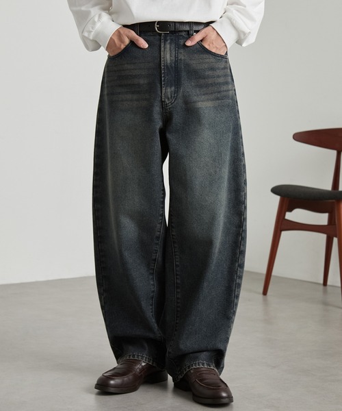 MONO-MART（モノマート）の「ヴィンテージライクセミワイドバレルシルエットデニムパンツ（デニムパンツ・メンズ・ネイビー/インディゴブルー/ブラック/グレー/サックスブルー/ライトインディゴブルー/グレイッシュブルー・L/M/S）」の7枚目の写真