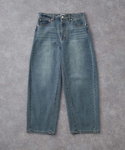 【HUECLOSET】 パイント ビンテージ デニムパンツ SWAGVIBE】Pinched Dye 3D Baggy Fit Denim Pants（デニムパンツ