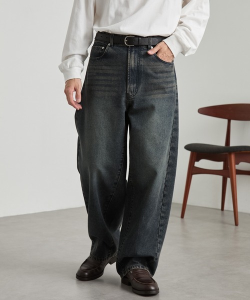 ヴィンテージライクセミワイドバレルシルエットデニムパンツ MONO-MART