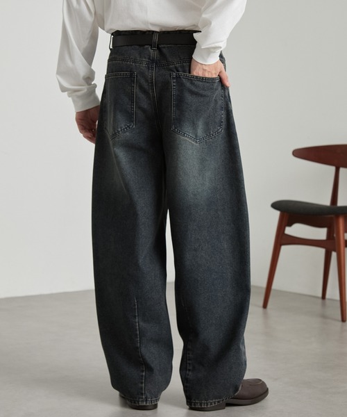 ヴィンテージライクセミワイドバレルシルエットデニムパンツ MONO-MART