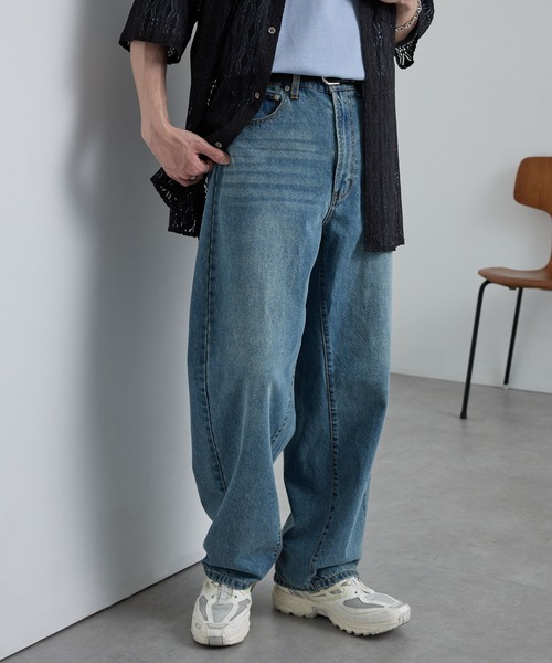 MONO-MART(モノマート)の「ヴィンテージライクセミワイドバレルシルエットデニムパンツ(デニムパンツ・メンズ・ネイビー/インディゴブルー/ブラック/グレー/サックスブルー/ライトインディゴブルー/グレイッシュブルー・L/M/S)」の19枚目の写真