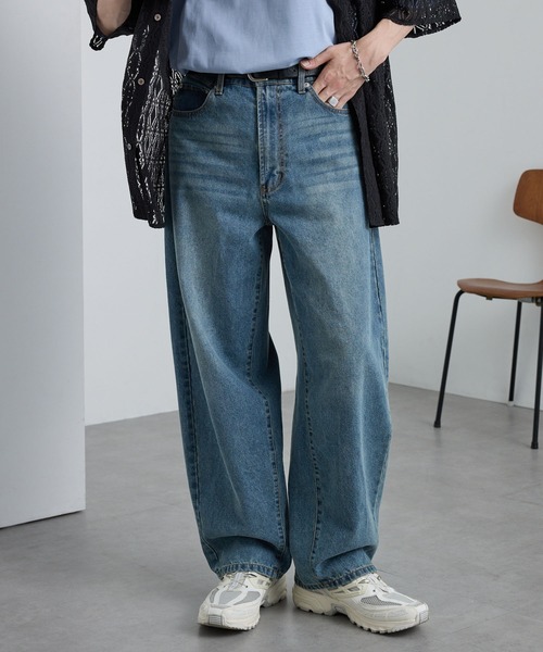 MONO-MART(モノマート)の「ヴィンテージライクセミワイドバレルシルエットデニムパンツ(デニムパンツ・メンズ・ネイビー/インディゴブルー/ブラック/グレー/サックスブルー/ライトインディゴブルー/グレイッシュブルー・L/M/S)」の15枚目の写真