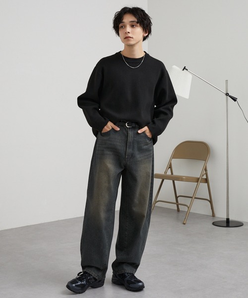 Nan75様 デニム 36黒 12回再販](ORIGINAL) ピンタックストレートデニムパンツ (black