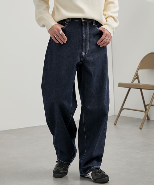 セール】ヴィンテージライクセミワイドバレルシルエットデニムパンツ