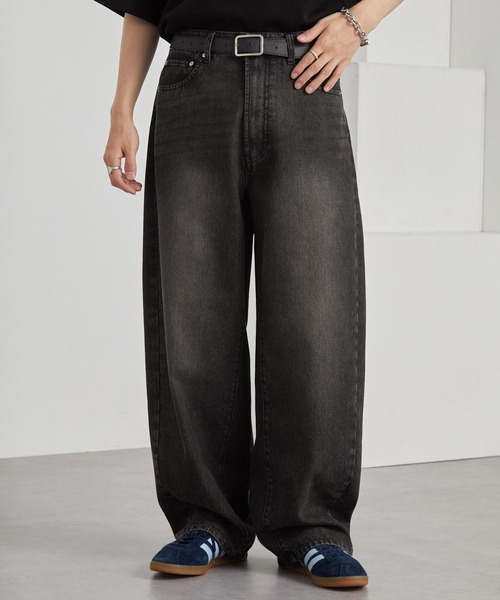 ヴィンテージライクセミワイドバレルシルエットデニムパンツ MONO-MART