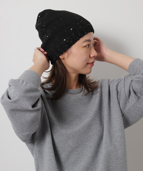 JOURNAL STANDARD relume(ジャーナルスタンダード レリューム)の「RELUME kirakira ニットボウ(ニットキャップ/ビーニー・レディース・シルバー/ブラック・FREE)」の6枚目の写真