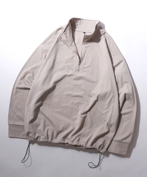 SITRY(シトリー)の「Kersey Fabric Half Zip Sweat Shirt/カルゼ オーバーサイズ ドローコード ハーフジップ 裏起毛 トレーナー スウェット レディース メンズ(スウェット・メンズ・ブラック/ダークグレー/ベージュ・M/L/LL)」の3枚目の写真