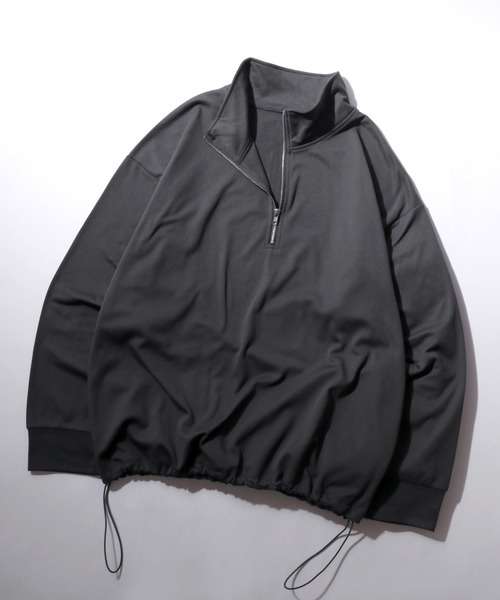 SITRY(シトリー)の「Kersey Fabric Half Zip Sweat Shirt/カルゼ オーバーサイズ ドローコード ハーフジップ 裏起毛 トレーナー スウェット レディース メンズ(スウェット・メンズ・ブラック/ダークグレー/ベージュ・M/L/LL)」の2枚目の写真
