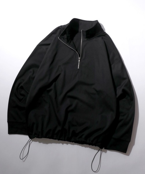 SITRY(シトリー)の「Kersey Fabric Half Zip Sweat Shirt/カルゼ オーバーサイズ ドローコード ハーフジップ 裏起毛 トレーナー スウェット レディース メンズ(スウェット・メンズ・ブラック/ダークグレー/ベージュ・M/L/LL)」の1枚目の写真