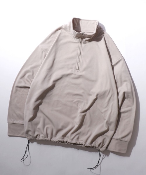 SITRY(シトリー)の「Kersey Fabric Half Zip Sweat Shirt/カルゼ オーバーサイズ ドローコード ハーフジップ 裏起毛 トレーナー スウェット レディース メンズ(スウェット・メンズ・ブラック/ダークグレー/ベージュ・M/L/LL)」の6枚目の写真