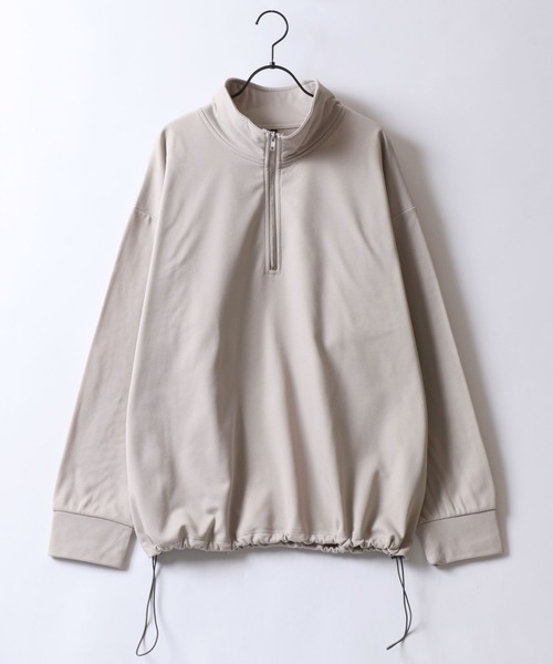 SITRY(シトリー)の「Kersey Fabric Half Zip Sweat Shirt/カルゼ オーバーサイズ ドローコード ハーフジップ 裏起毛 トレーナー スウェット レディース メンズ(スウェット・メンズ・ブラック/ダークグレー/ベージュ・M/L/LL)」の9枚目の写真