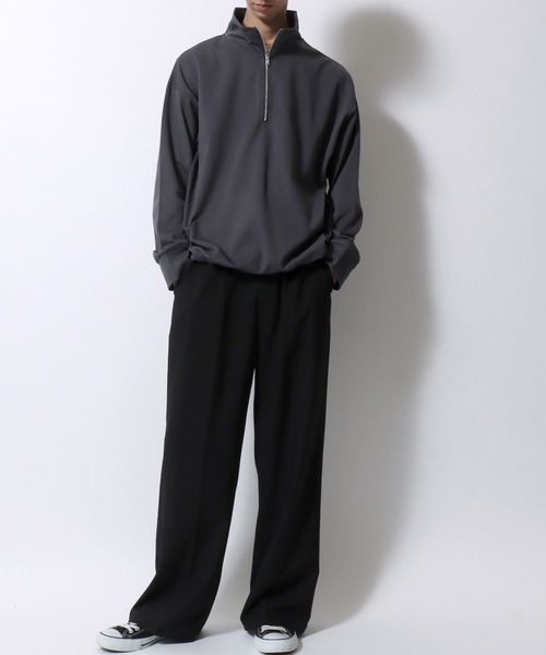 SITRY(シトリー)の「Kersey Fabric Half Zip Sweat Shirt/カルゼ オーバーサイズ ドローコード ハーフジップ 裏起毛 トレーナー スウェット レディース メンズ(スウェット・メンズ・ブラック/ダークグレー/ベージュ・M/L/LL)」の17枚目の写真